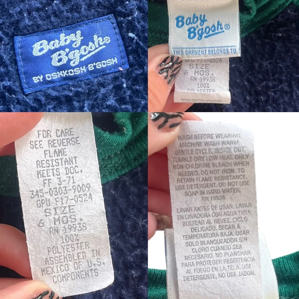 Baby Bgosh by OshKosh 6 Month Green Blue Fleece Footed Sleeper Front Zip Vintage